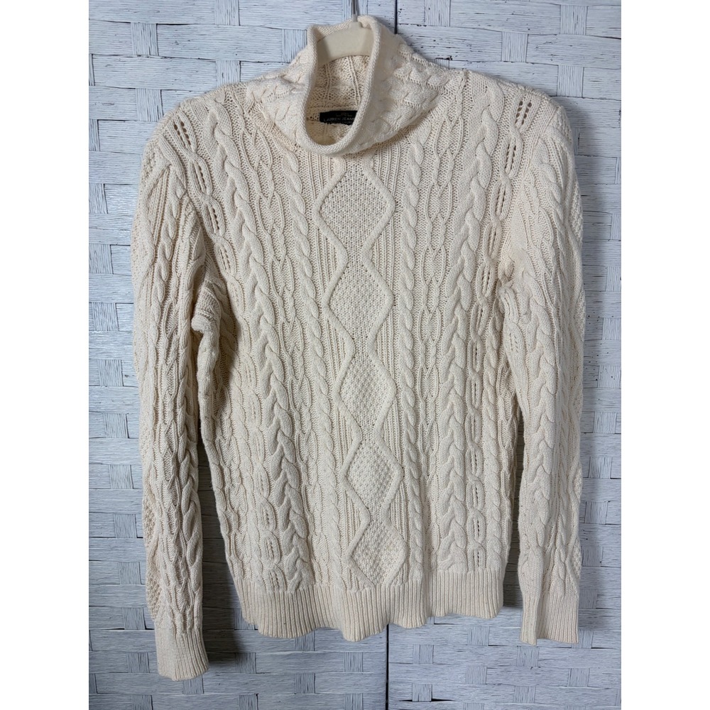 Lauren Ralph Lauren Womens Sweater Cream Cable Knit Turtleneck Cotton Blend Cozy